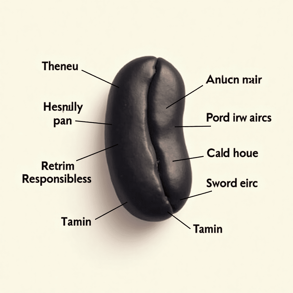 Diagram of a black bean with labels highlighting tannins.