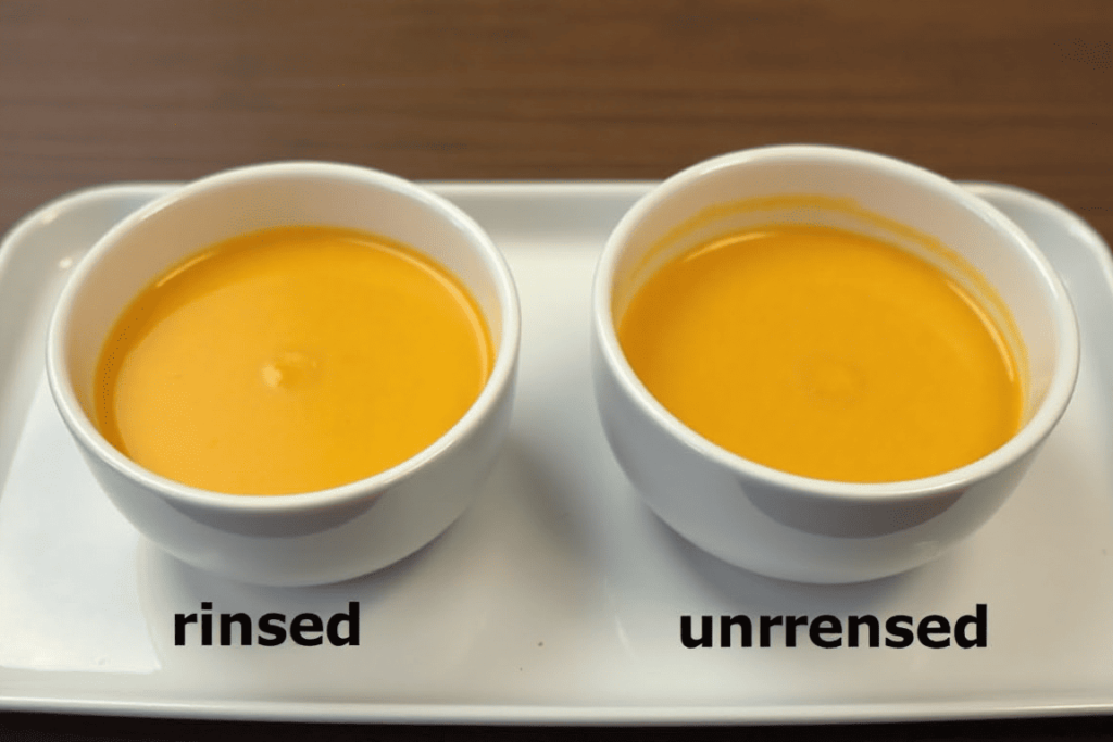 Taste-testing two soups made with rinsed and unrinsed black beans.