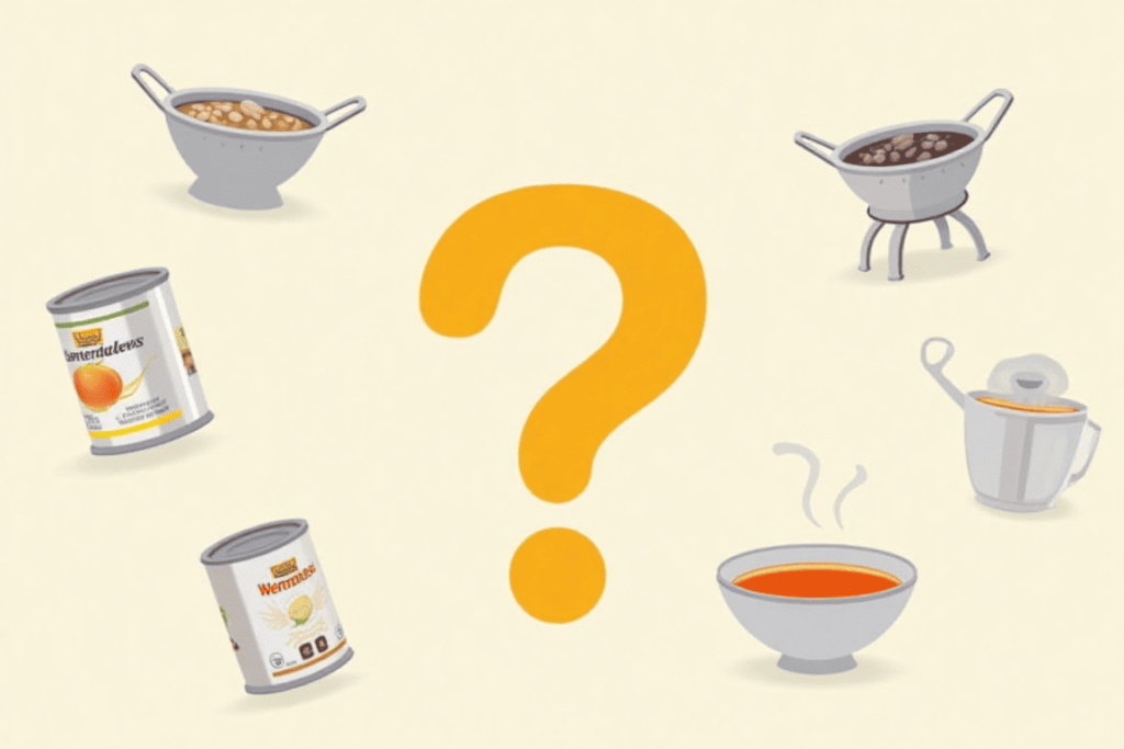 Creative representation of FAQs about rinsing canned beans.