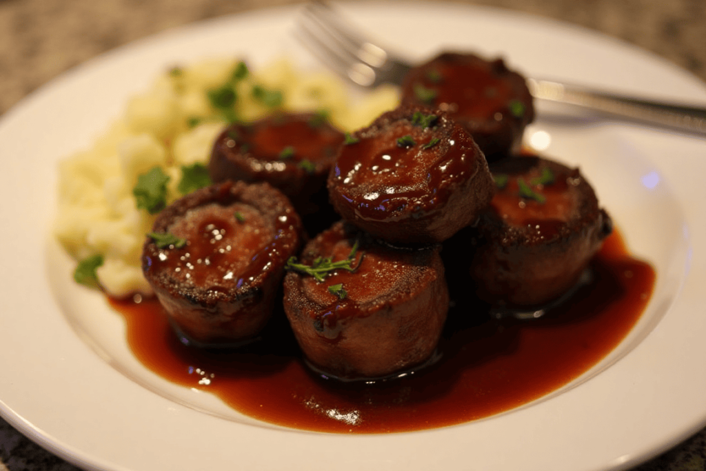 Braised oxtails and short ribs with red wine sauce.