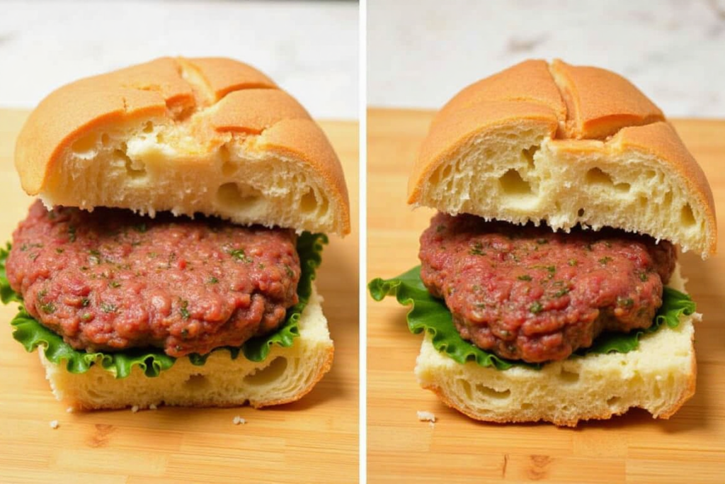 Two burgers showing texture differences.