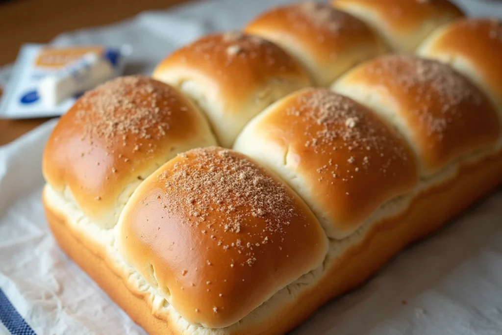 Yeast residue visible on freshly baked hamburger buns.