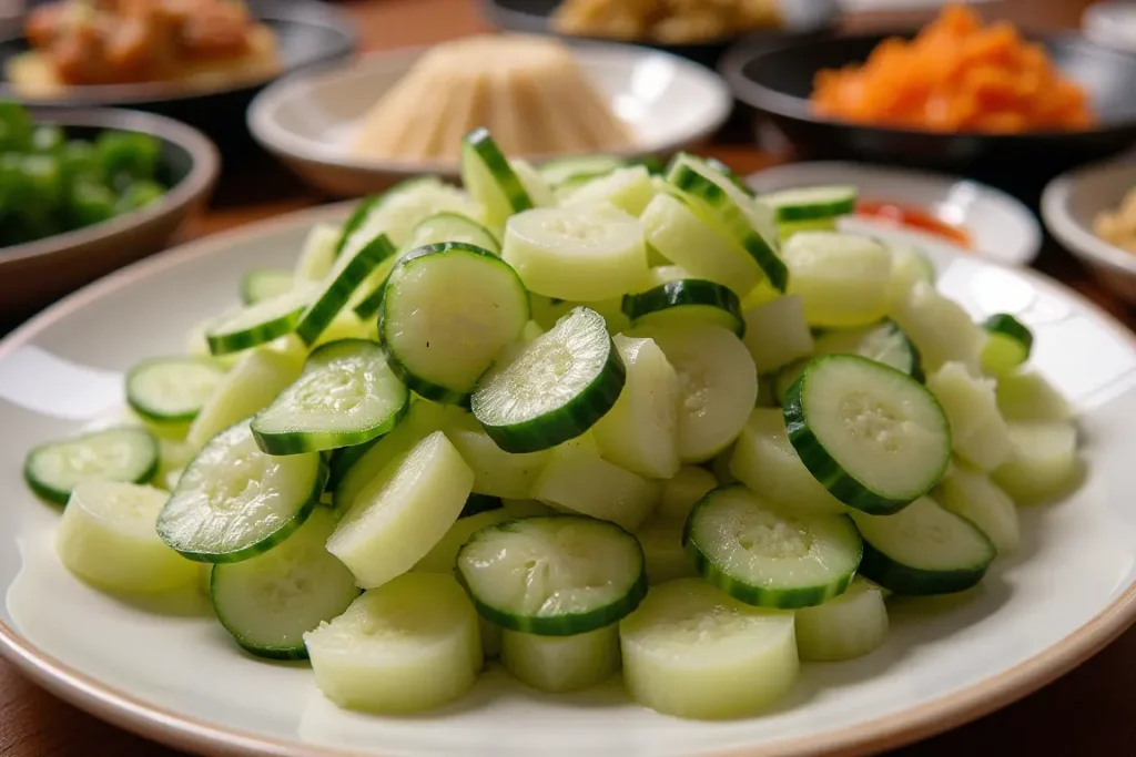 Din Tai Fung cucumber salad served with dim sum and noodles.