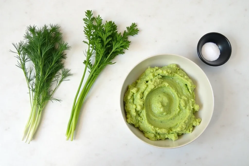 Fresh herbs and seasonings to enhance mashed cucumber.