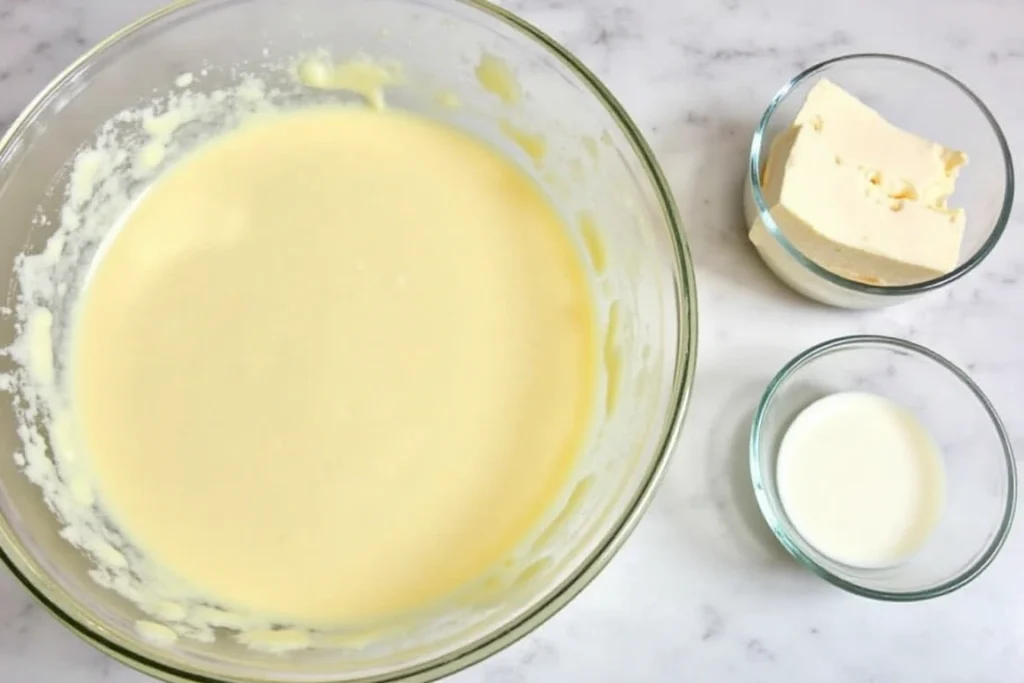 Cream cheese and white chocolate pudding mix ingredients.