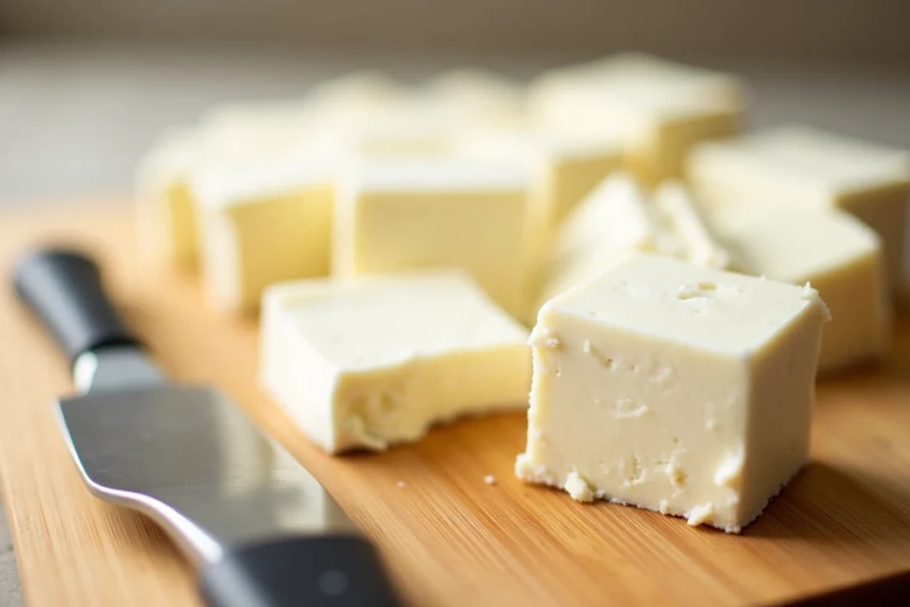 Block of cream cheese ready for use in desserts.