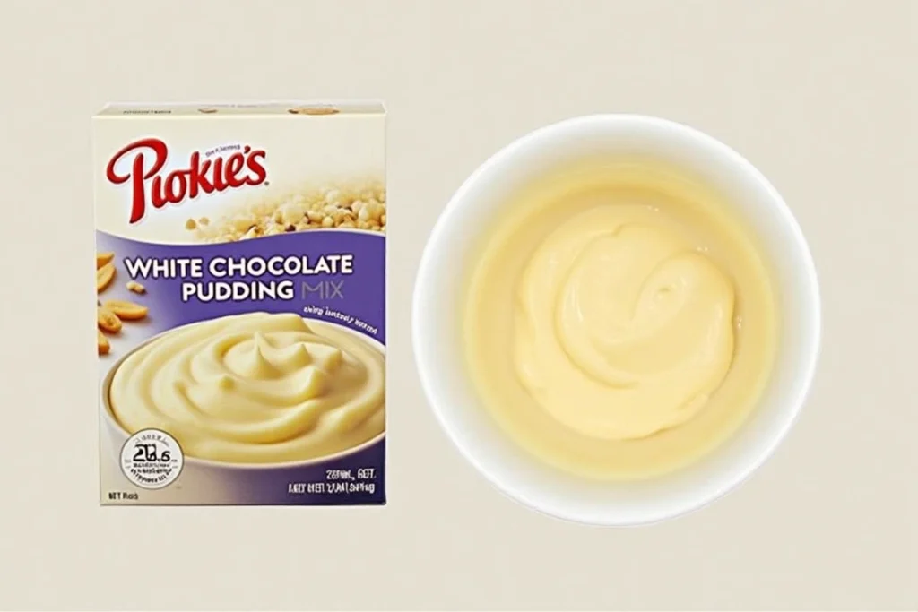 White chocolate instant pudding mix and prepared pudding.