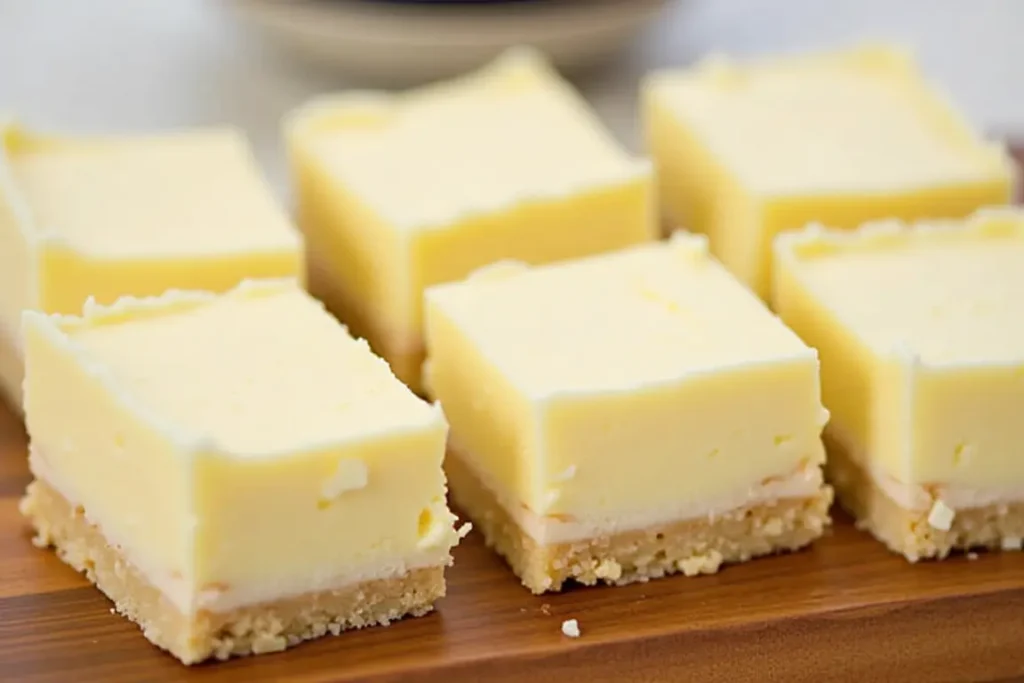 Cream cheese and white chocolate instant pudding mix bars.