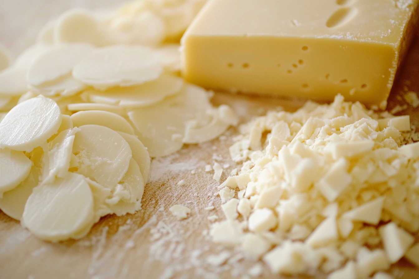 A variety of cheeses including cheddar, gouda, and parmesan on a cutting board.