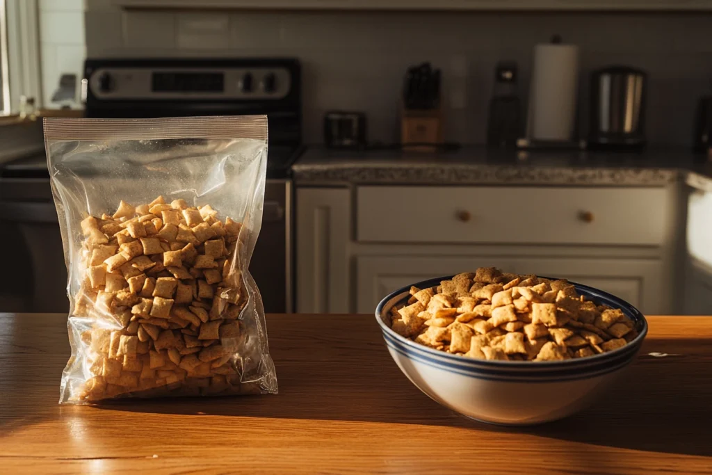 Store-bought Chex Mix vs. homemade Chex Mix.