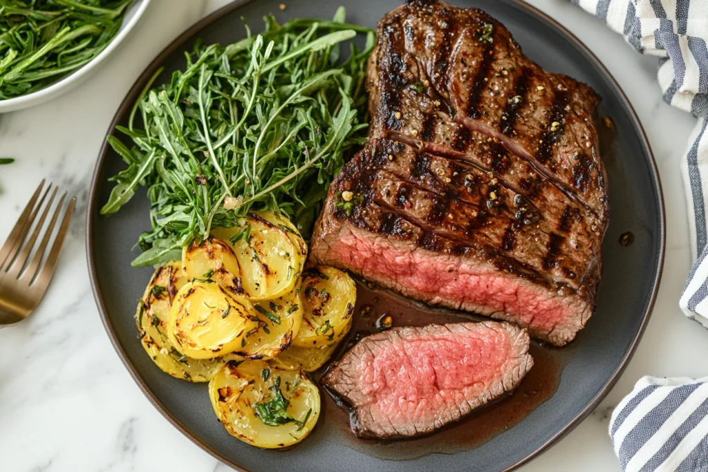 Sous vide steak cooked to medium rare with a crispy sear.