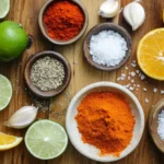 Ingredients for pollo asado seasoning displayed on a table.