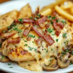 Alice Springs Chicken topped with cheese, bacon, and mushrooms