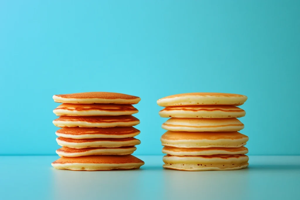 Comparison of pancakes made with milk versus water side by side.