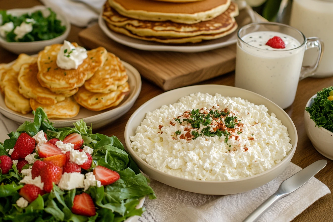 A variety of cottage cheese-based dishes, showcasing different meal ideas for incorporating cottage cheese into your weekly diet.