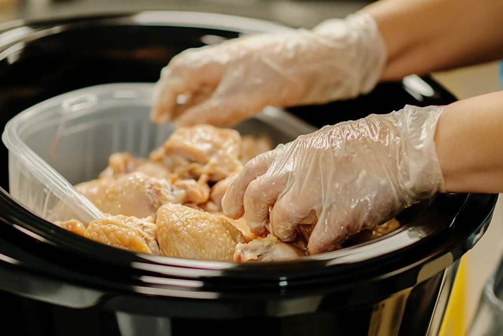 Handling frozen chicken safely while using gloves