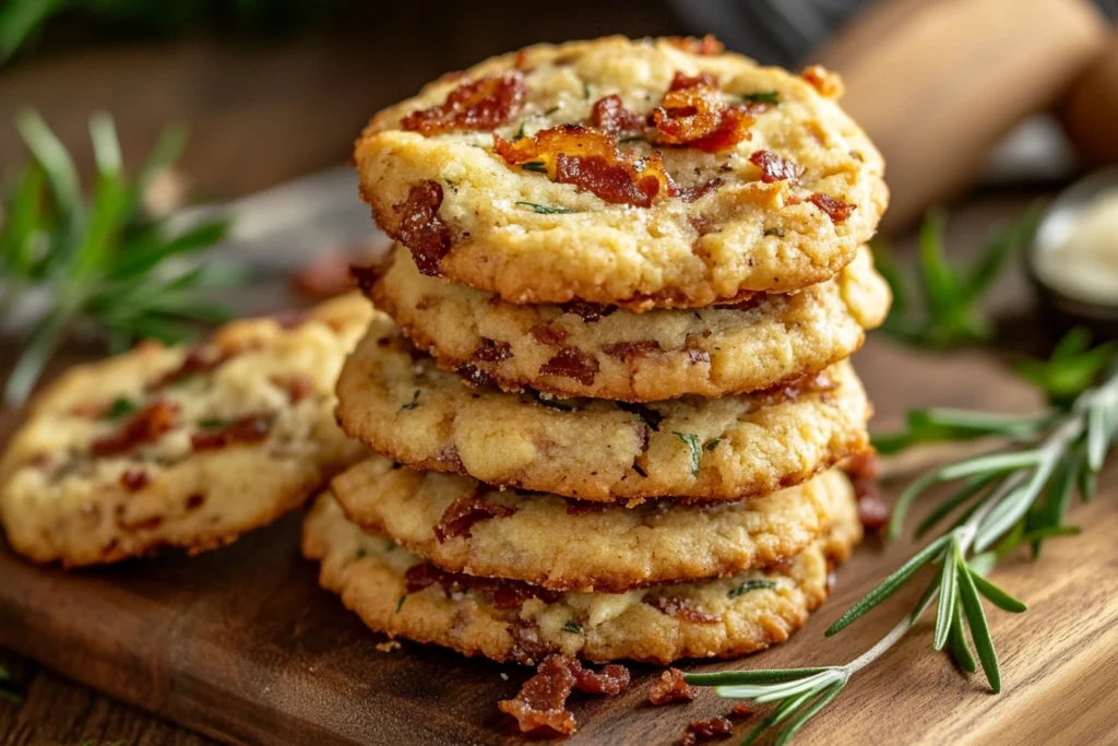 Sweet and savory cookies featuring bacon and maple, rosemary, and parmesan flavors.