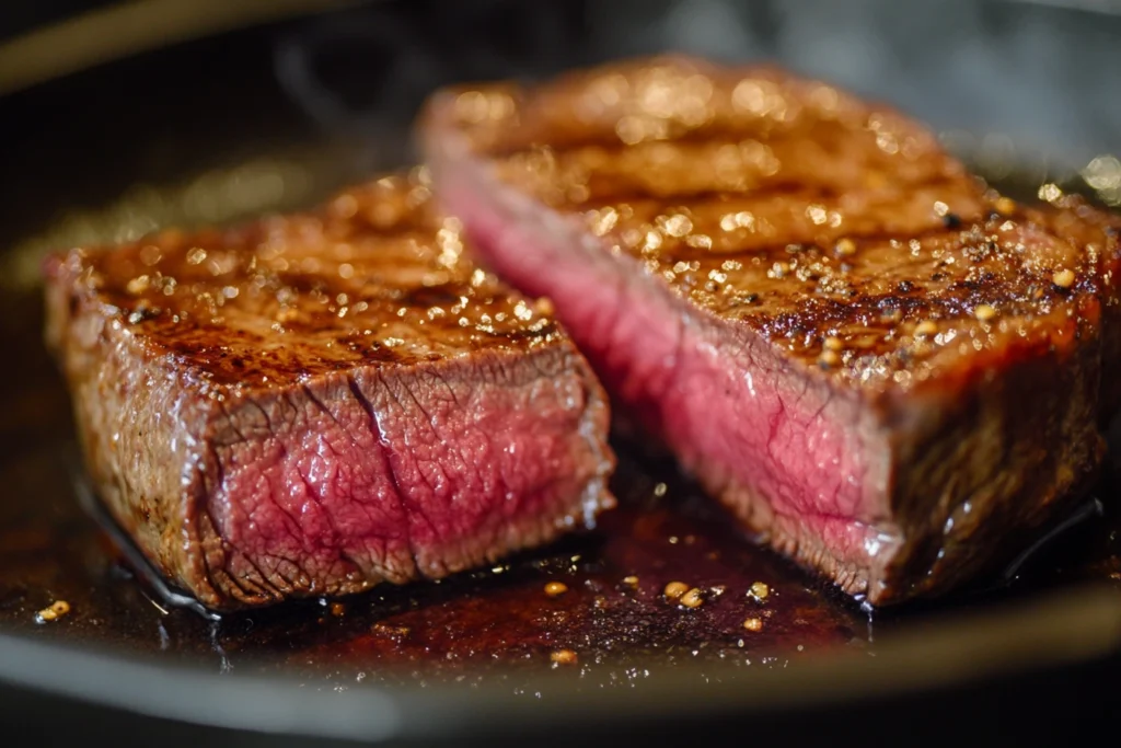 Sous vide steak with a perfect medium-rare center and seared crust.