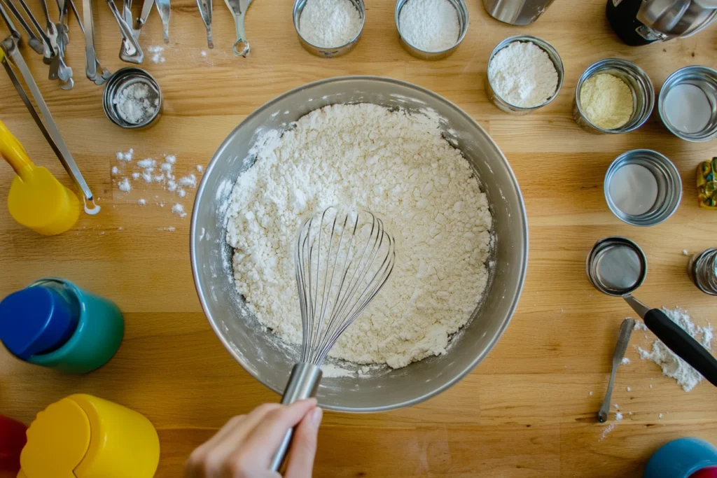 Mixing dry ingredients for homemade hotcake mix.