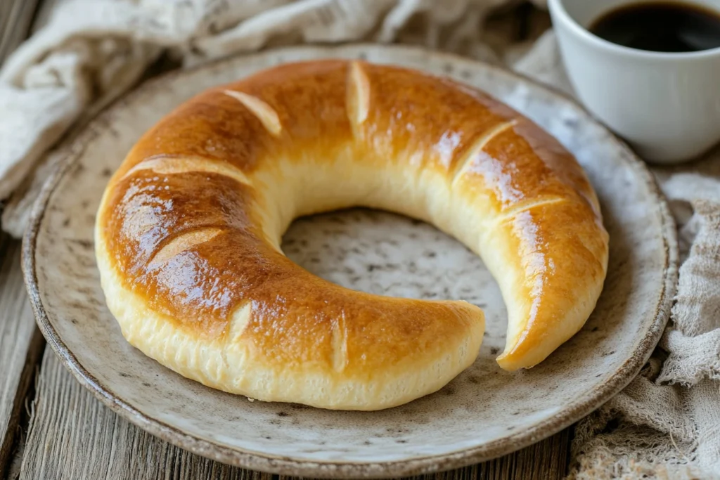 Freshly baked Gipfeli with a subtle crescent shape and a cup of coffee.