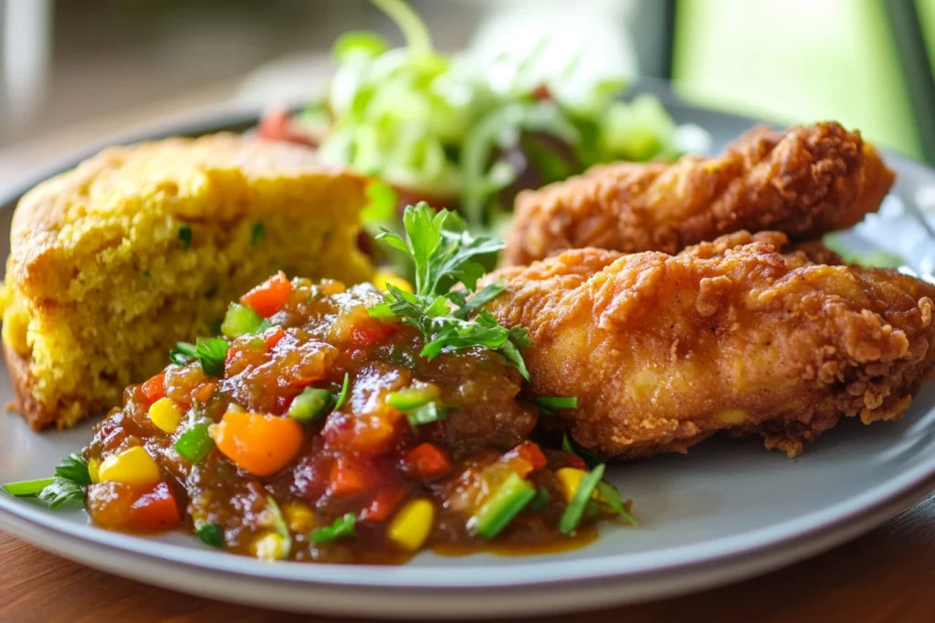 Chow chow relish served with Southern-style dishes like fried chicken and cornbread.