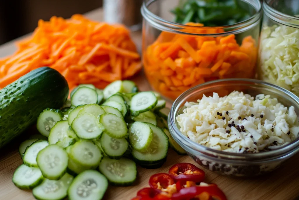 Fresh vegetables and spices used in making pickle relish and chow chow.