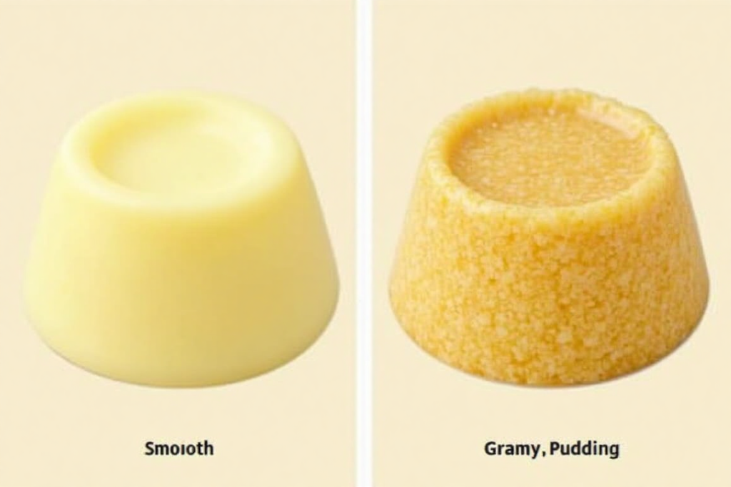 Comparison of creamy vs. watery instant pudding.