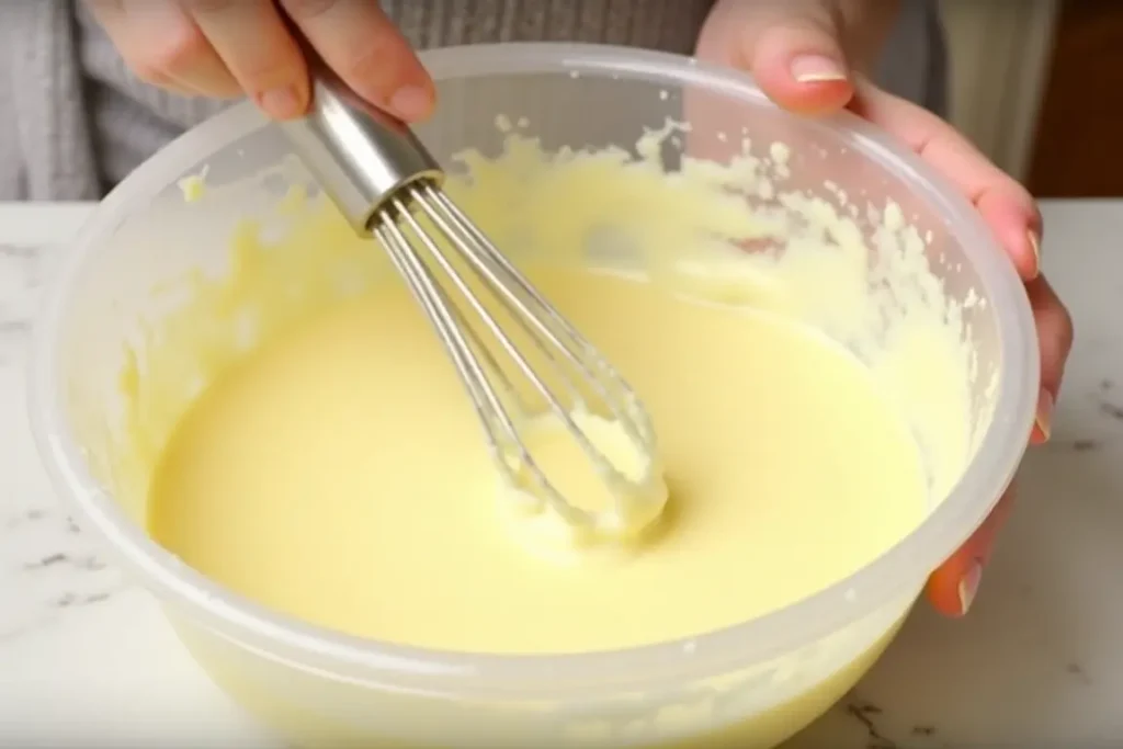 Whisking instant pudding with heavy cream for a smoother texture.