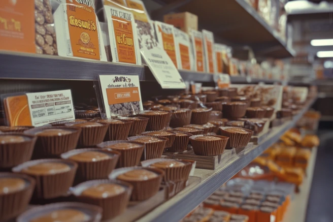 First release of Reese's Caramel Cups with original packaging, showcasing when Reese’s Caramel Cups came out.