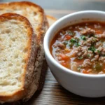 Italian sausage soup with rustic artisan bread.