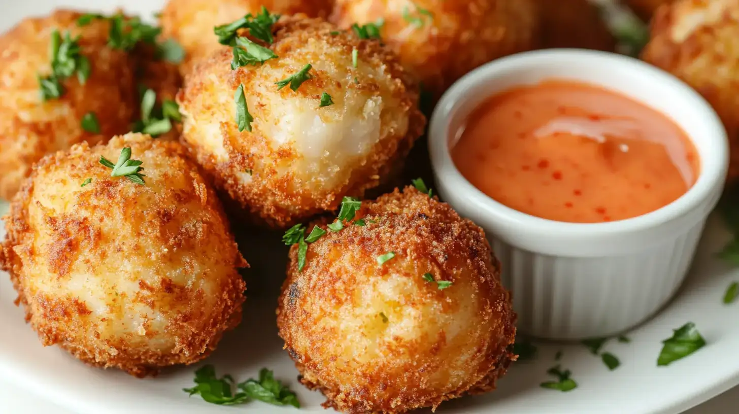 Golden crab cake egg rolls with dipping sauces.