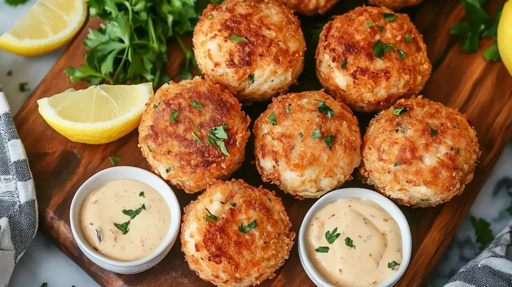 Crab cake egg rolls on a serving platter.