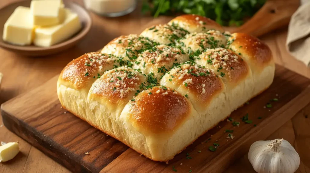 Freshly baked Hawaiian roll garlic bread with garlic butter and parsley.
