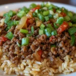 Plate of dirty rice with ground beef