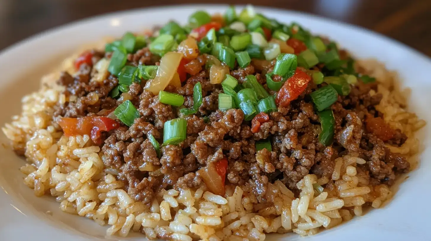 Plate of dirty rice with ground beef