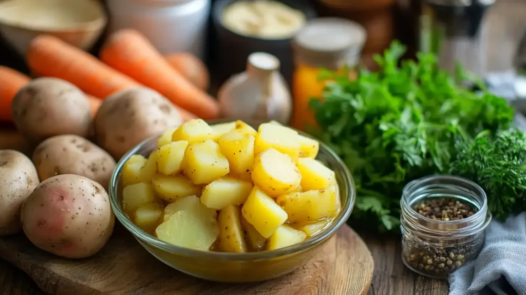 Ingredients for crockpot creamy potato and hamburger soup