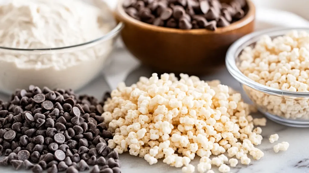 Ingredients for rice crispy chocolate chip cookies