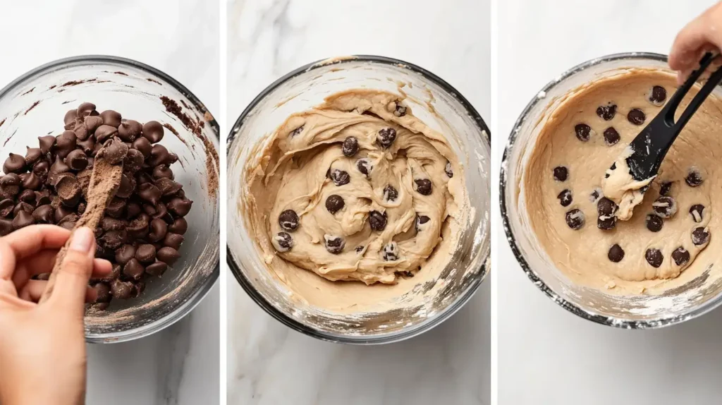 Preparing rice crispy chocolate chip cookies