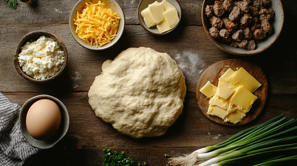 ingredients for Sausage Egg and Cheese Breakfast Rolls